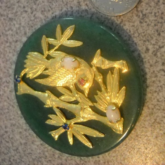 Jade Bird Medallion with Ruby, Saphire, and Opals - Picture 1 of 5